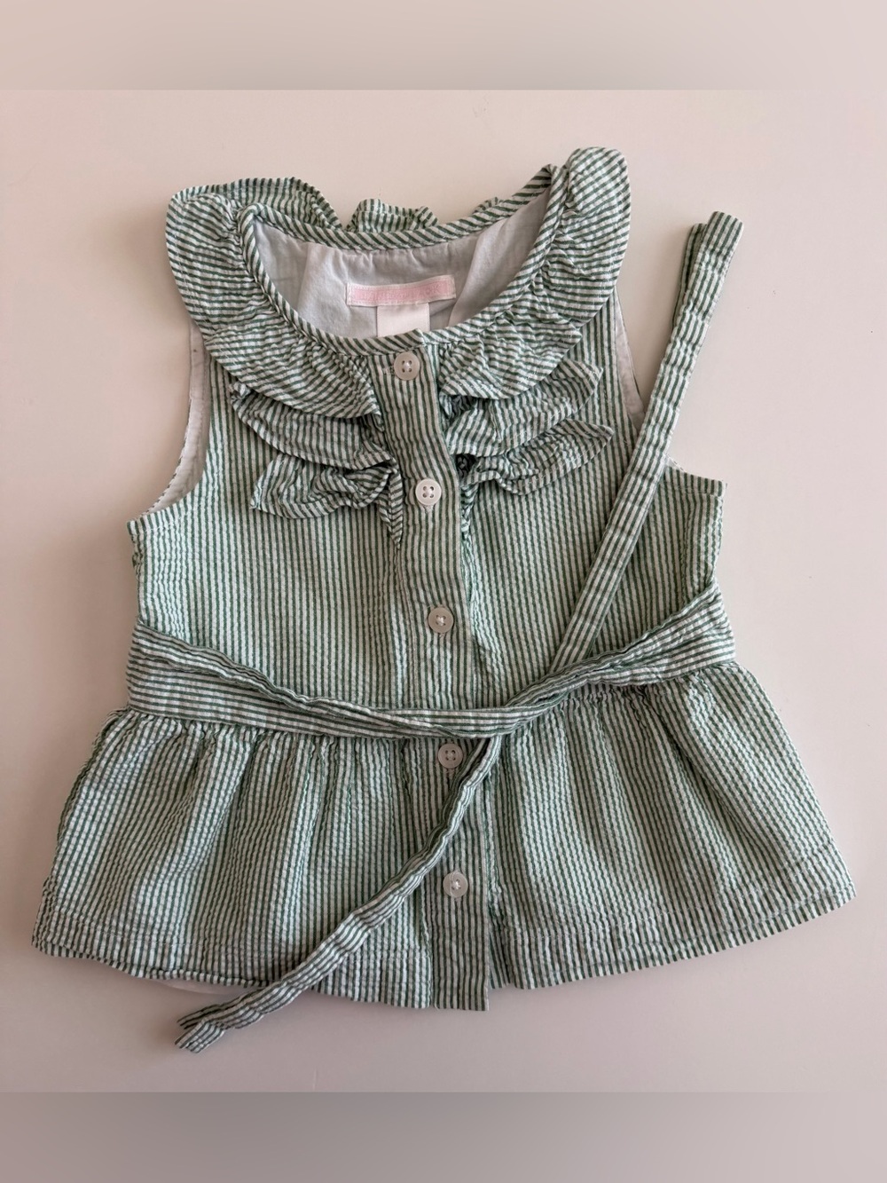 Janie and Jack Girls 3T Summer Sleeveless Ruffled Green and White Striped Top